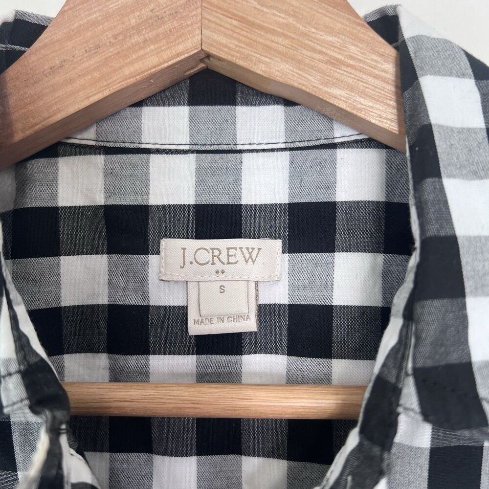 J Crew Black White Gingham Plaid Shirt Dress Button Up Short Sleeve Size S - Picture 4 of 8